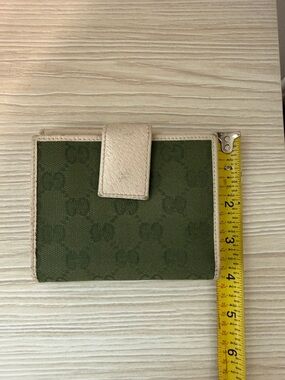 Gucci Green Canvas and Cream Leather Bifold Wallet